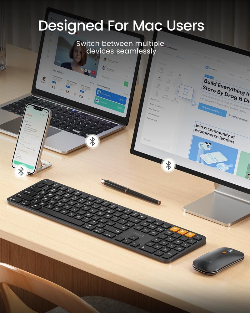 ProtoArc Backlit Bluetooth Keyboard and Mouse for Mac, KM100-A Multi-Device Wireless Keyboard Mouse for Mac, Full Size Rechargeable for MacBook Pro/Air, iPhone, iPad, Black - Image 2